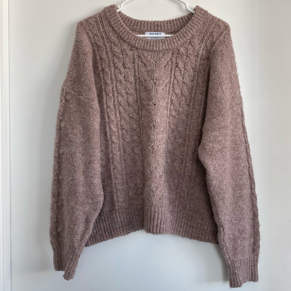 NWOT Old Navy Wool Blend Wild Cable Knit Pullover Rose Dawn Sweater L - Picture 2 of 7